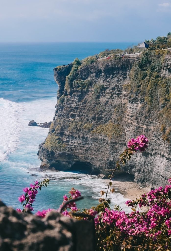 a view of the ocean from a cliff uluwatu